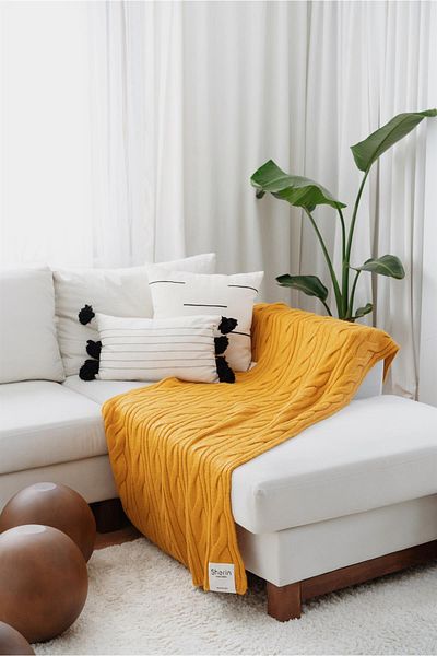 SHERIN Mustard Hair Knitted Patterned Knitwear TV Blanket