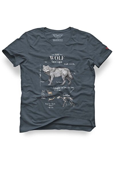Tarrzzcom Anatomy Wolf Patterned Cotton Short Sleeve T-Shirt - Crew Neck