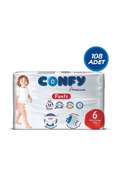 Confy 15 KG 108 Pieces Premium Baby Diaper Panties - Size 6 Extralarge