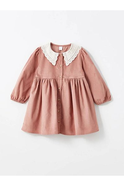 LC Waikiki Lcw Kids Light Pink Baby Collar Baby Girl Velvet Dress