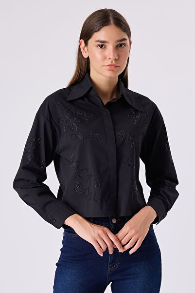 FEVER Parlak Taşlı poplin gömlek