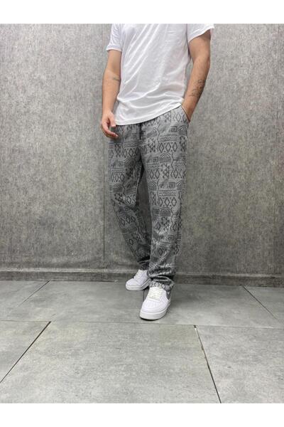 FıttingRoom Straight Leg Patterned Trousers with Elastic Waist