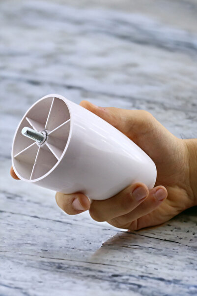 Badem10 Vidalı (M8 INCE DİŞ) Oval Plastik 12 Cm Beyaz Mobilya Dolap Kanepe Koltuk Yükseltici Ayağı Ayakları