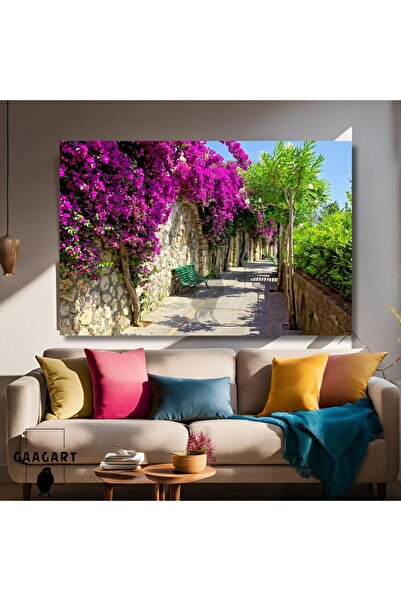 GAAGART Tekli Yatay Kanvas Duvar Tablosu Pembe Çiçekler ve Yeşil Bank