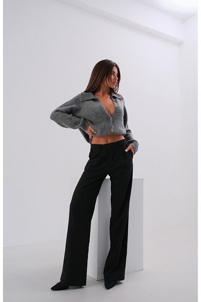 Black Fashion Single Pleated Black Wide Leg Trousers
