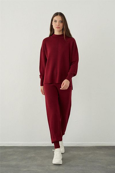 SHERIN Claret Red Basic Sweater Trousers Knitwear Set