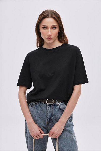 SHERIN Tricou de bază din bumbac negru