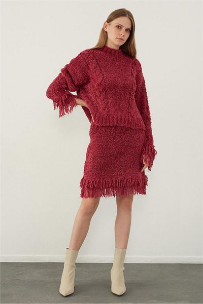 SHERIN Fuchsia Knitwear Sweater and Skirt Set - Tassels