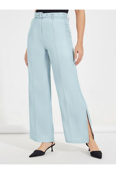 Styli High Rise Belted Pants with Side Slit