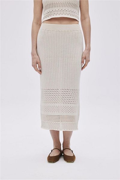 SHERIN Openwork Ecru Midi Knitwear Skirt