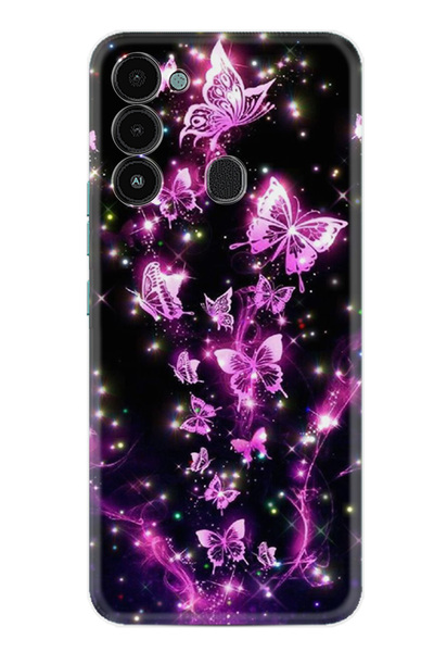 TECNO Spark 8C Kılıf Boutique Baskılı Resimli Pembe Neon Kelebekler Pcode -100
