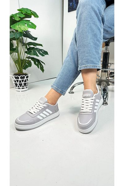 Allyup Pantofort unisex gri gheață - Talpă confortabilă zimțată cu șireturi și detaliu dungi St-331