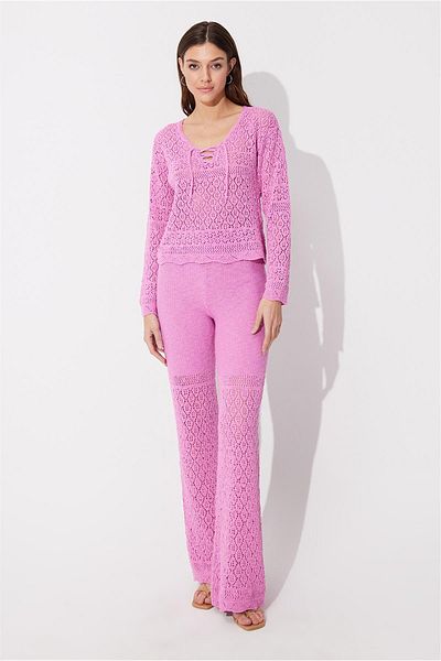 SHERIN Pink Knitted Patterned Sweater Trousers Set