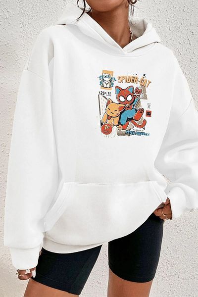 AEMİ Φούτερ Unisex Spider Cat με στάμπα με κουκούλα, 100% βαμβάκι