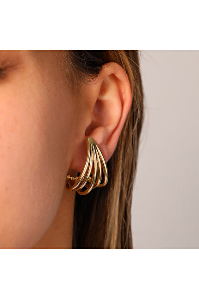 FOURSOLOS أقراط نسائية من الفولاذ، 5 خطوط نصف دائرية، اللون ذهبي، رقم: 67