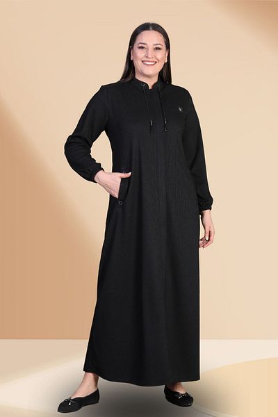 Ferace Women's Large Size Winter Coat Top Coat Full Length Black