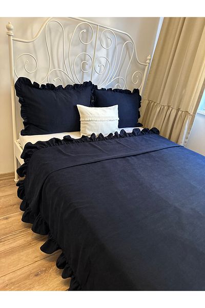 Decamor home Frilly Navy Blue Bedspread Set Double