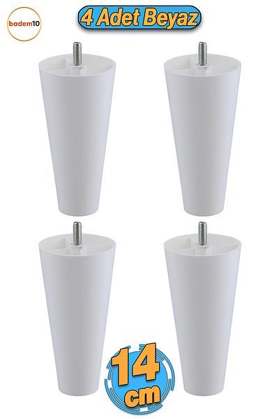 Badem10 4 buc șuruburi (M8 DENT subțire) 14 cm (ALB) Mobilier din plastic Upgrade Fotoliu Canapea Picior Picioare