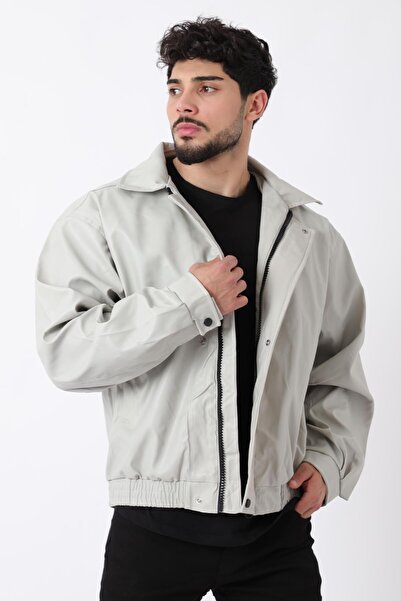 Stilkombin Oversize Elastic Waist Faux Leather Coat Arw-Ovr-50372