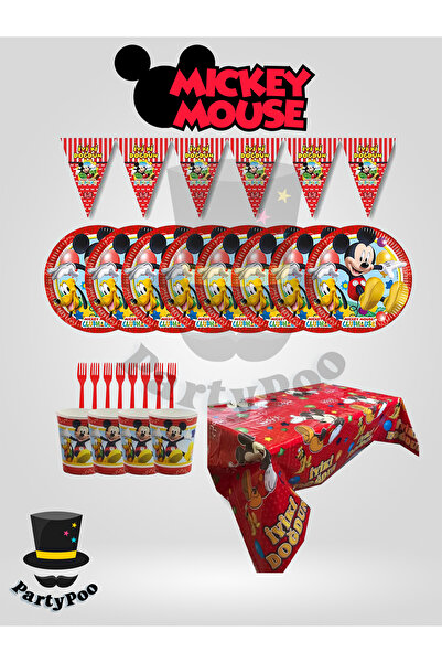 PartyPoo Mickey Mouse Temalı Doğum Günü Eko Parti Seti 8 Kişilik