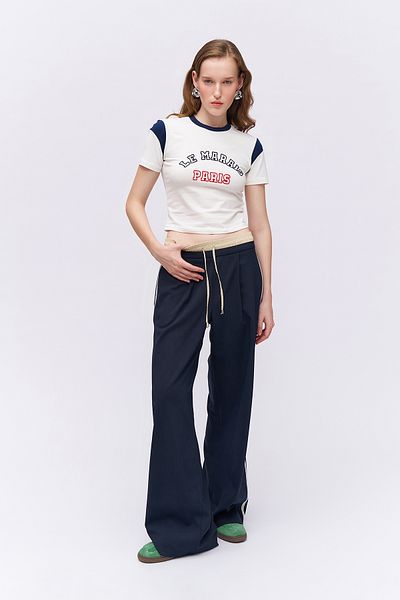 Quzu Boxer Waist Trousers - Stripe Text Detail