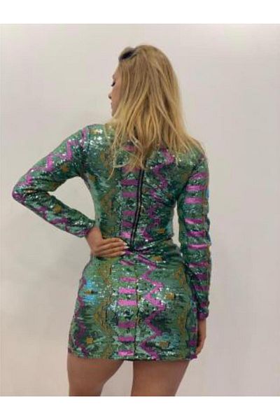 pink and pink Ethnic Patterned Green Pink Mini Dress