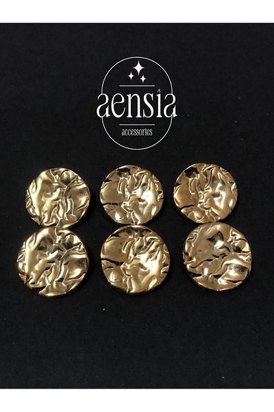 aensia Gold Colored Wrinkled Design Button 2.54 cm - Metal Coat Trench Jacket Button Set of 6
