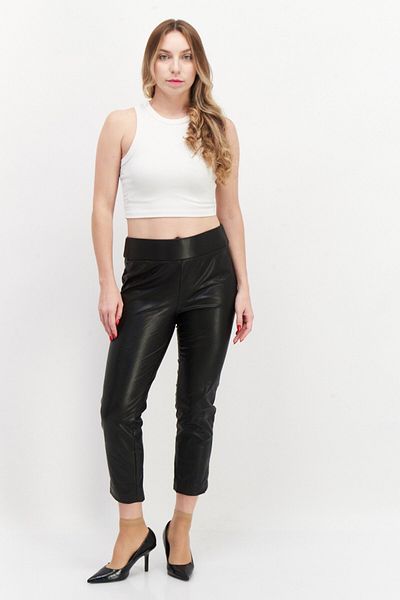 Kasper Women Petite Solid Faux Leather Pull On Pant, Black