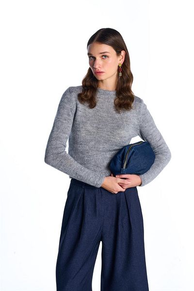 SHERIN Pulover Crop Tricotaj Gri