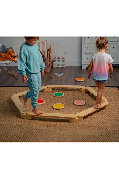 Galery Wood Montessori Ahşap Denge Kirişi 6 Sopa 6 Taş