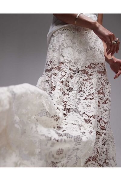 DEEP BEACH Fusta maxi din dantelă albă