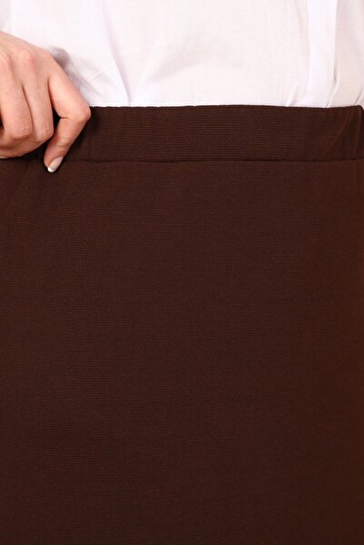 Ferace Дамска пола с еластична талия, подплата, кафява, стоманено-плетена