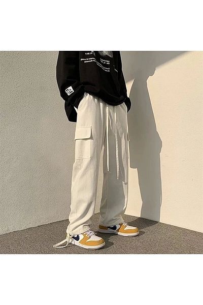 1blood Harajuku Unisex Cargo Pocket Λευκή φόρμα Pocketcargo Pantalon