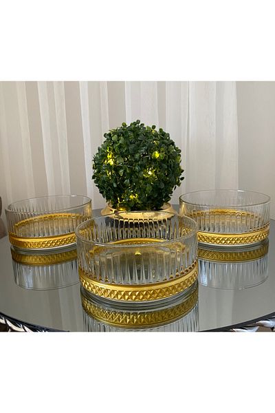 atabey home collection ELYSIA 510 CC سياج ذهبي - وعاء ووعاء آيس كريم للوجبات الخفيفة 2 قطعة
