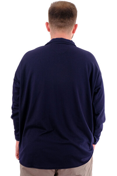 ModeXL Mode XL Large Size Men's Shirt Apas Collar Long Sleeve Jakar U24381 Navy Blue