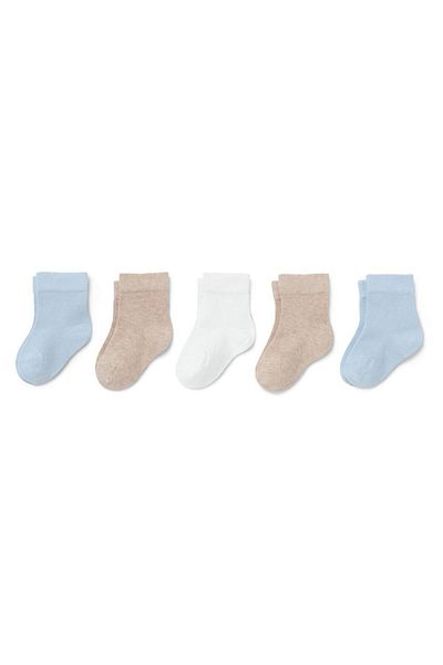 Tchibo Toddlers Boy 5 Pair Plain Socks, Blue and White and Tan