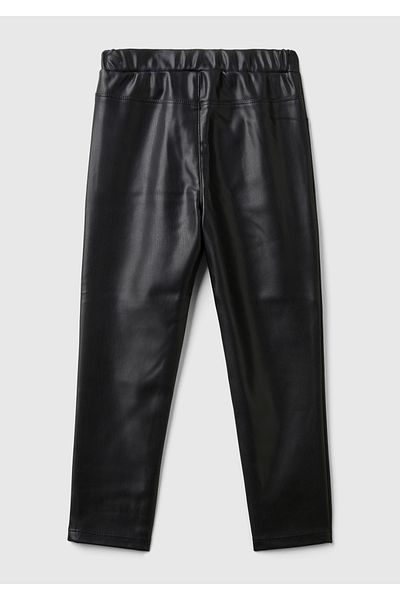 United Colors of Benetton Pantaloni negri din piele artificială, cu talie elastică, pentru fete