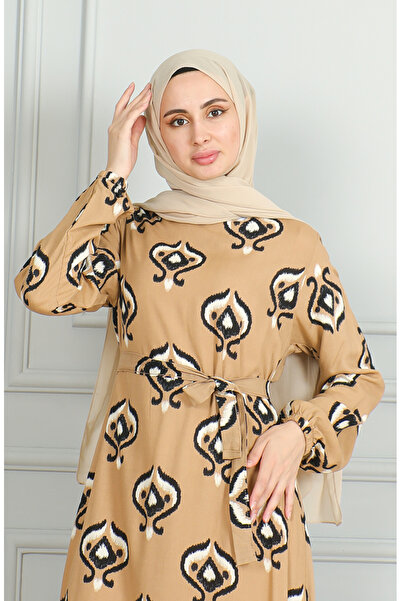 sefamerve Φόρεμα βισκόζης με μαύρο σχέδιο βιζόν - 0491-06