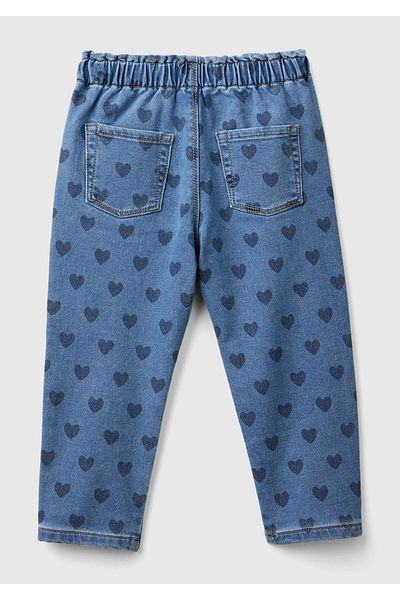 United Colors of Benetton Girl's Dark Denim All Patterned Elastic Waist Loose Cut Trousers
