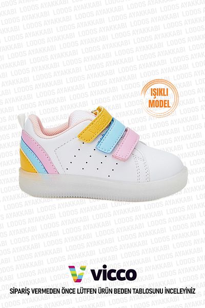Vicco Sun Model Lighted Comfortable Baby Girl and Children's Sneakers White/Pink Sneakers