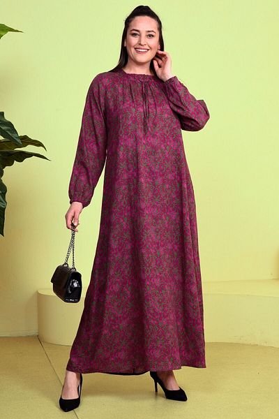 Ferace Women's Large Size Patterned Viscose Dress Mother Khaki