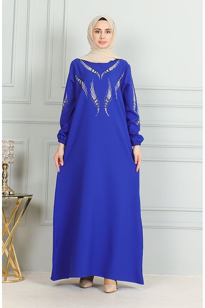 sefamerve Saks Blue Stone Λεπτομερές ελαστικό βραδινό φόρεμα - 0497-02