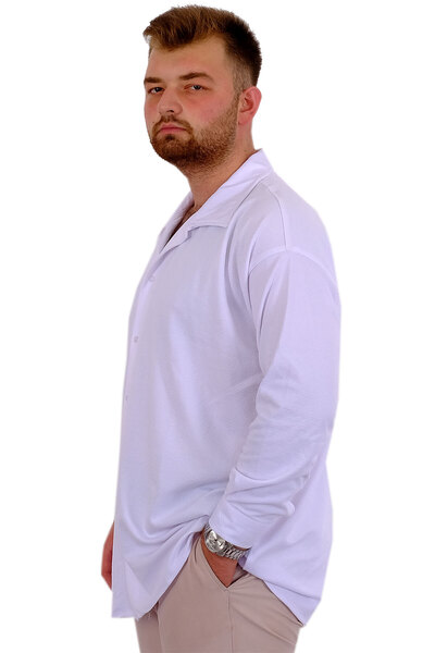 ModeXL Mode XL Large Size Men's Shirt Apas Collar Long Sleeve Jakar U24381 White