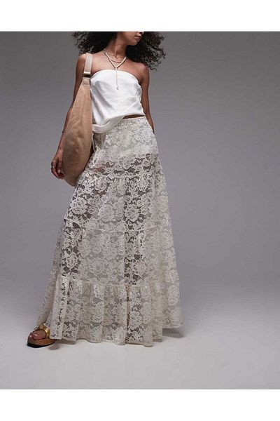 DEEP BEACH Fusta maxi cu dungi din dantela
