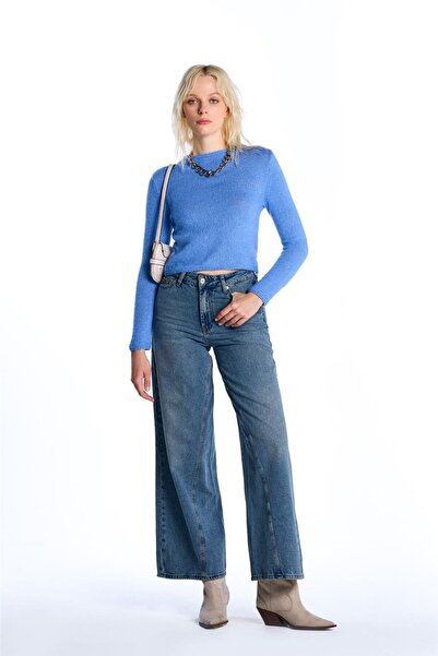 SHERIN Pulover Crop Tricotaj Albastru