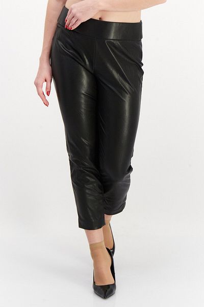 Kasper Women Petite Solid Faux Leather Pull On Pant, Black