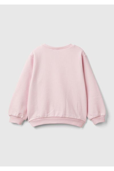United Colors of Benetton Girl's Light Pink Wide Cut Sweatshirt with Logo Label Princess Printed