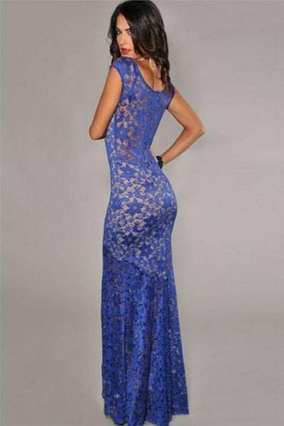 pink and pink Rochie maxi cu căptușeală din piele din dantelă albastră Saks