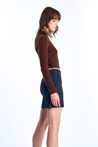 SHERIN Καφέ Πλεκτό Πουλόβερ Crop