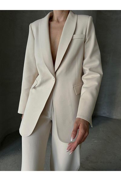 mydukkan.co Stone Colored Sleeve Slit Blazer Jacket